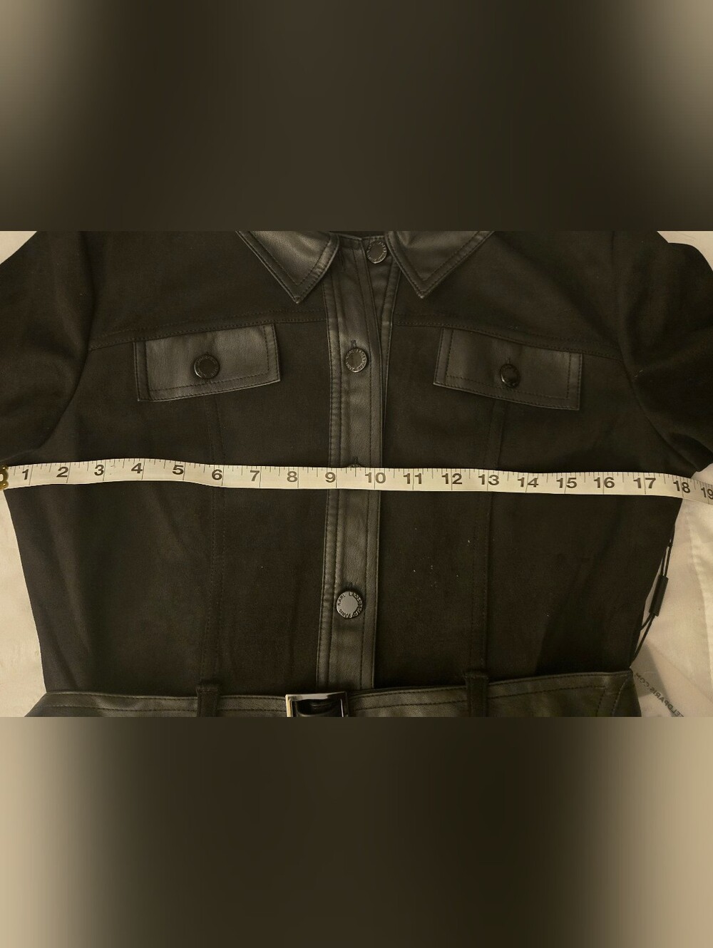 Karl Lagerfeld Black Trench Belted Faux Leather Trim Midi Shirt Dress Size 8 NWT - Picture 8 of 13